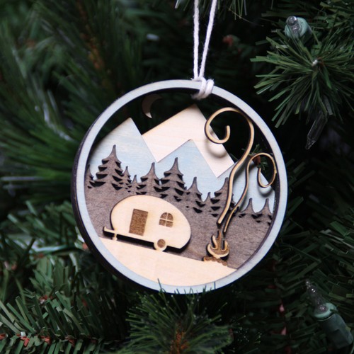 camper ornament on christmas tree laser cut and engrave